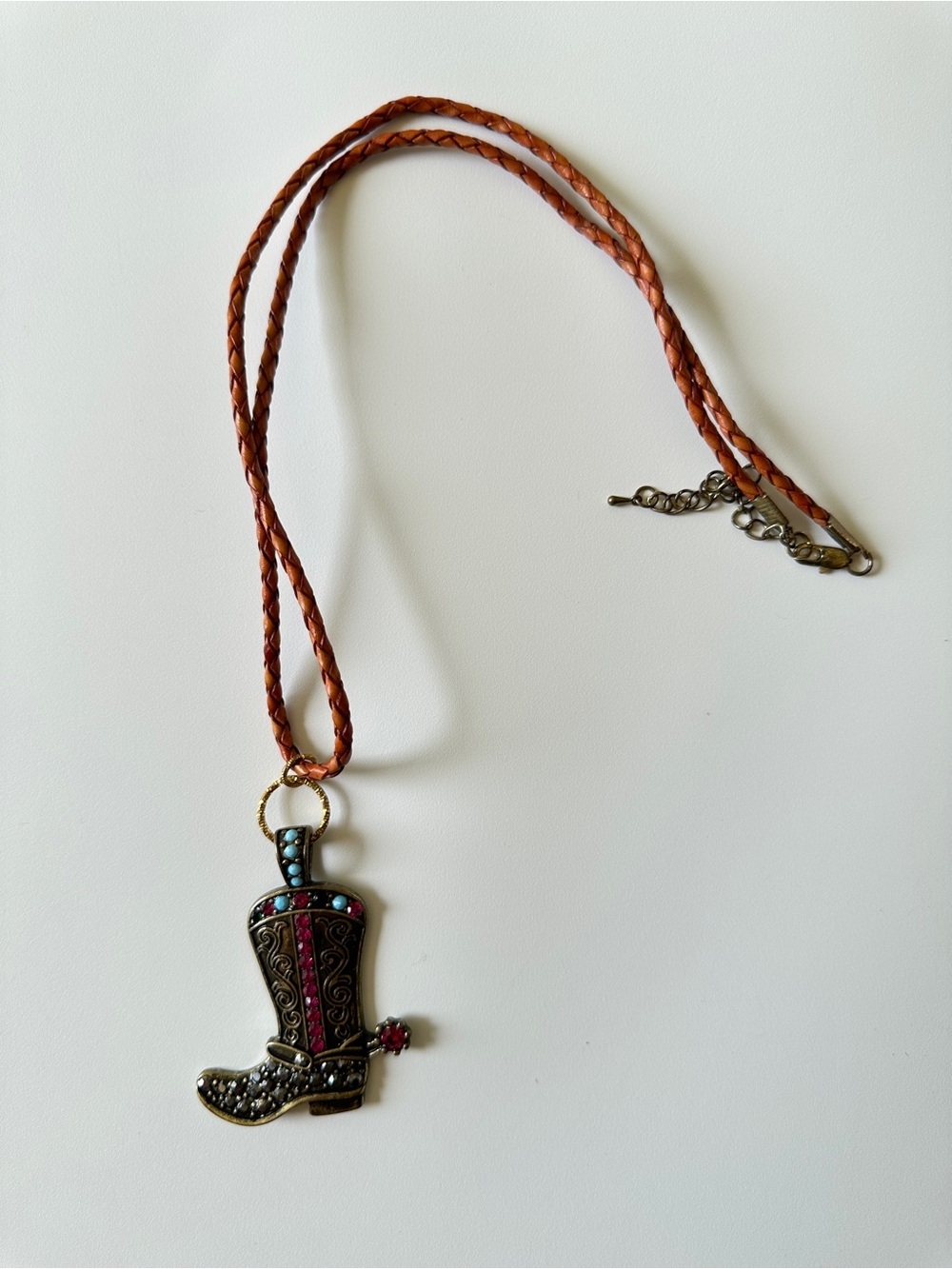 Leather Cord Necklace with Western Boot Pendant - Brown